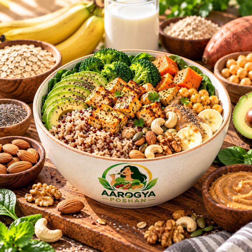Weight Gain Poshan bowl with tofu, grains, avocado and nut butter