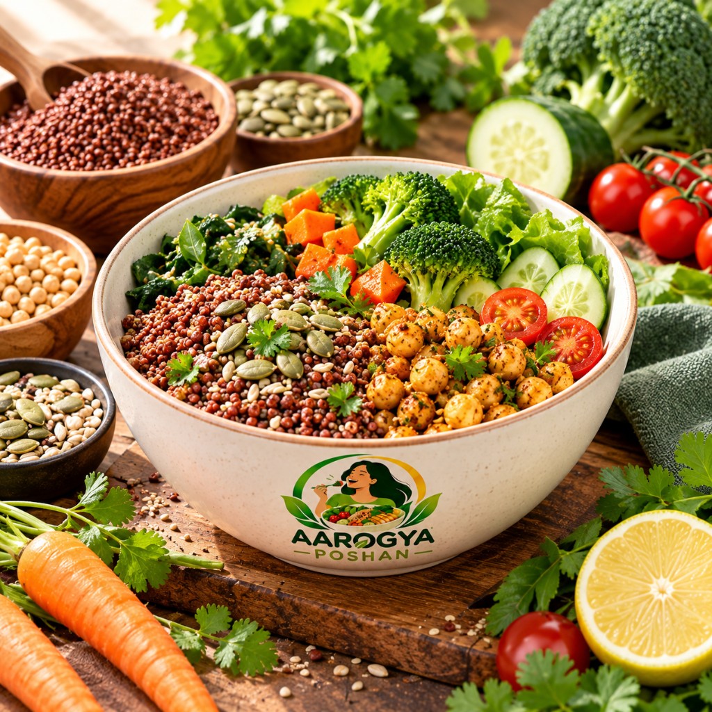 Weight Loss Poshan bowl with quinoa, vegetables and chickpeas